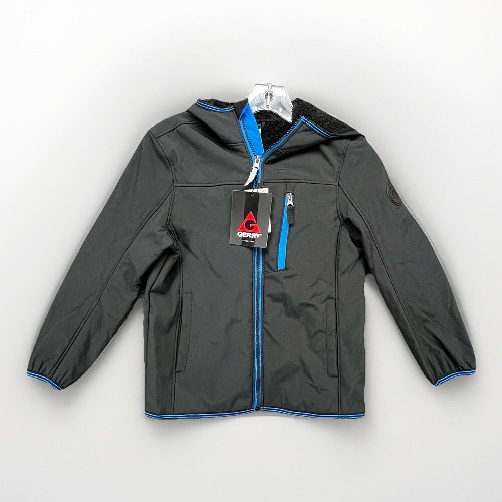 Brand New Gerry Boys Small Falcon Softshell Black Jacket Coat‎ Full Zip  Blue
